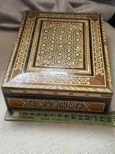 Vintage Inlaid Wooden Jewelry Box Geometric Mosaic Oriental Style