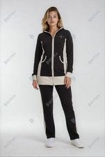 SALE  NWT BCBG sz L  Bust40 100 cotton knit DARK BROWN  BEIGE 2PC TRACKSUIT