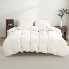 Off White Organic Linen Duvet Cover  2 Pillowcases Bedding Set Farmhouse Decor