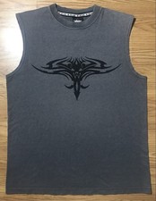 Vintage JNCO Jeans Tank Top / Sleeveless Tee Gray w Black Tribal Logo USA Made L