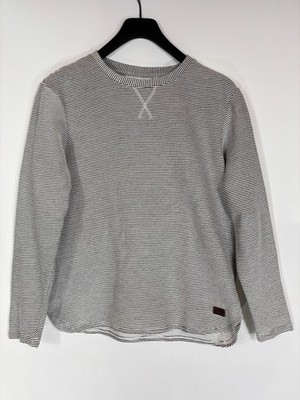 LINDBERGH White Sweatshirt Men's MEDIUM Crew Neck Pullover Stripe Pattern