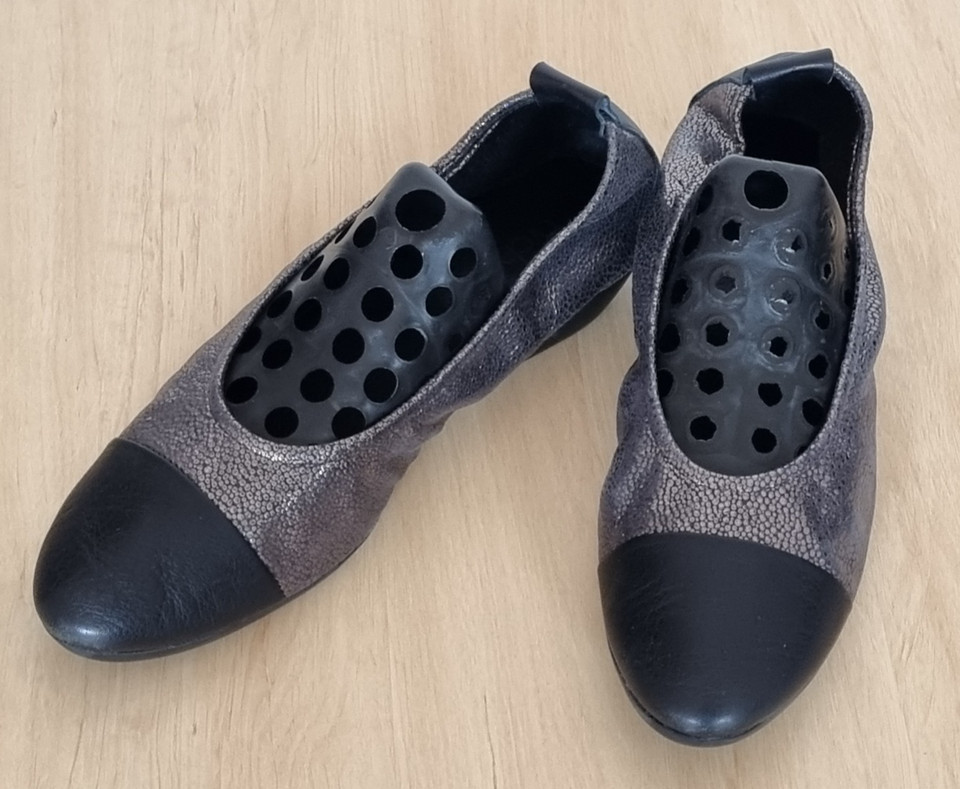 Arche Black Grey Two Tone Soft Sole Comfort Shoes Leather Ballet Flats Size 37