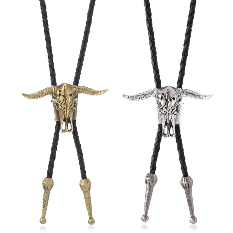 2pcs Western Bolo Tie with Cow Skull Unique Denims Bolo Necktie Unique Styles