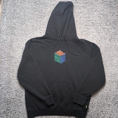 HUF Hoodie Men Large Black Skateboard Sweatshirt Heavyweight Embroidered Sweater