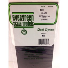 Evergreen 9513 Styrene Plastic Black Sheet 0.020"x 6"x 12" 3 