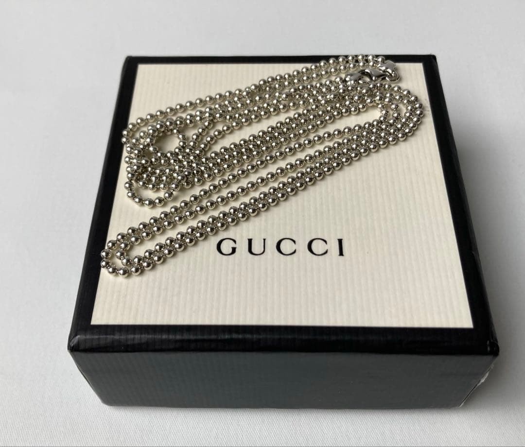Gucci Interlocking GG Silver Double Ball Chain Ne… - image 1