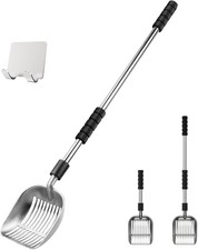 Cat Litter Scoop, Metal Litter Scooper with Deep Shovel, Detachable Long Handle