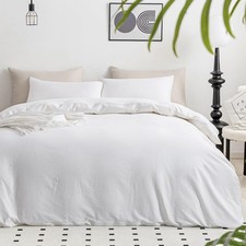 JELLYMONI White Duvet Cover Queen Size - 100 Washed Cotton Linen Like Textur...