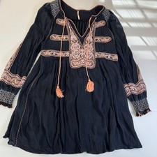 Free People Navy Swing Dress Boho Long Sleeve XS