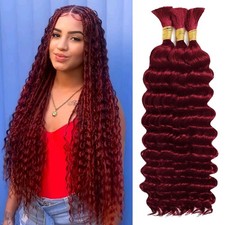 AKONSOUL 24" 110g Deep Wave Human Braiding Hair 3 Bundles No Weft 99J Burgundy