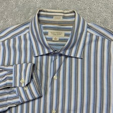 Banana Republic Mens Dress Shirt Large Classic Fit Striped Long Sleeve Blue Gray