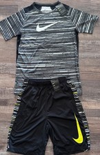 NWT Nike Boys YXL Black/Gray/White/Yellow Stripe Dri-Fit Shorts Set XL