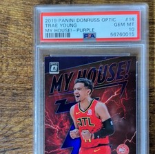 2019-20 Panini Donruss Optic My House! Trae Young #18 Purple Prizm PSA 10
