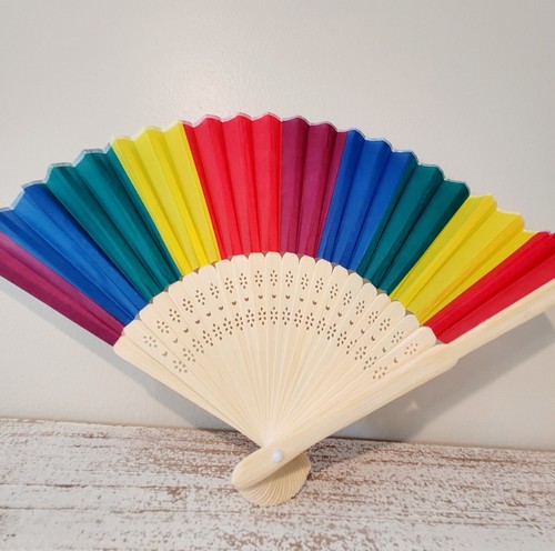 Decorative Hand Fans - Rainbow Striped (2 pack) - Picture 2 of 7