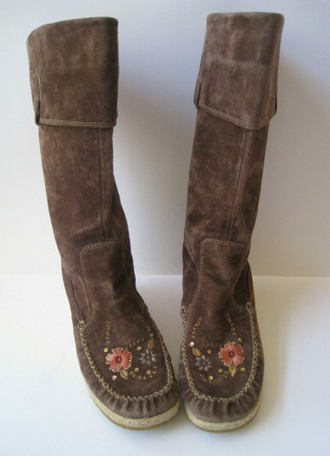 REPORT ATAANI BROWN SUEDE MID CALF ESPADRILLE BOOTS WOMEN US 10 HOT - Picture 2 of 10