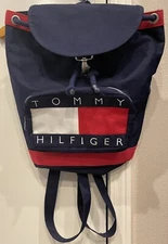 VTG 90s Tommy Hilfiger Big Flag Logo Cinch Backpack