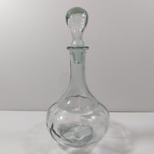 Green Glass Decanter & Hollow Stopper Vintage Pear Shaped 27 cm 1970s