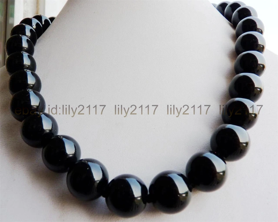 Длинный 24 дюйма натуральный черный агат 14 мм бразильский черный оникс драгоценные камни ожерелье - Изображение 2 из 4