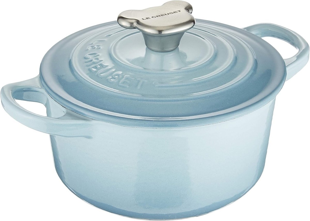 Le Creuset Baby Cocotte Ronde Pot 5.5in Coastal Blue Bear Knob Gas