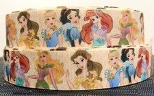 DISNEY PRINCESS RIBBON GROSGRAIN PER YARD 25mm wide 5 Princesses Crafts Bows