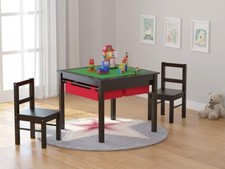 Activity Lego Table 3-PC Set 2-In-1 Storage Kids Chairs Espresso Drawer Activity