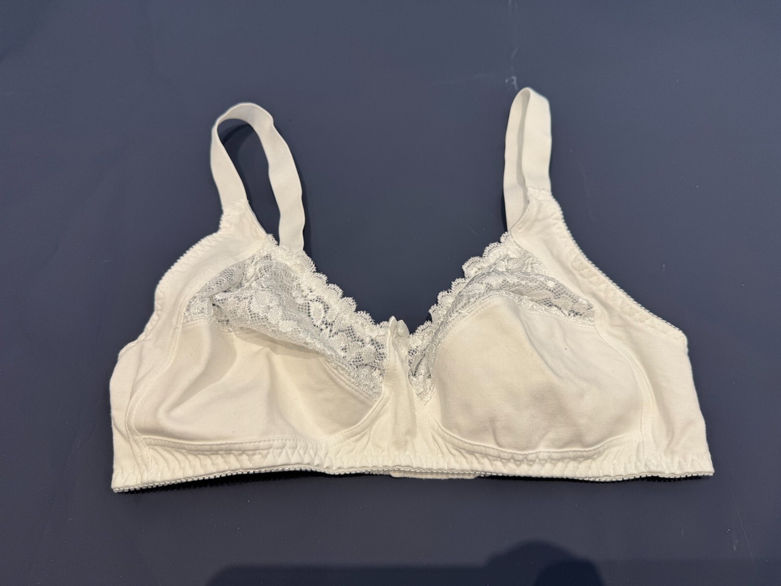 Bonmarche Bra Wire Free Nonpadded Lace Detail Cotton Full Cup Size 38D White