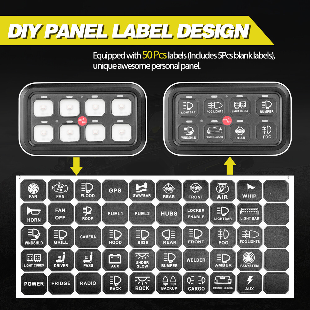 8 Gang Rocker Switch Label Decal Circuit Panel Sticker For Car