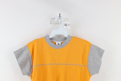 Vintage 90s Puma Boys Medium Spell Out Short Sleeve Crewneck Sweatshirt Yellow - Picture 2 of 8