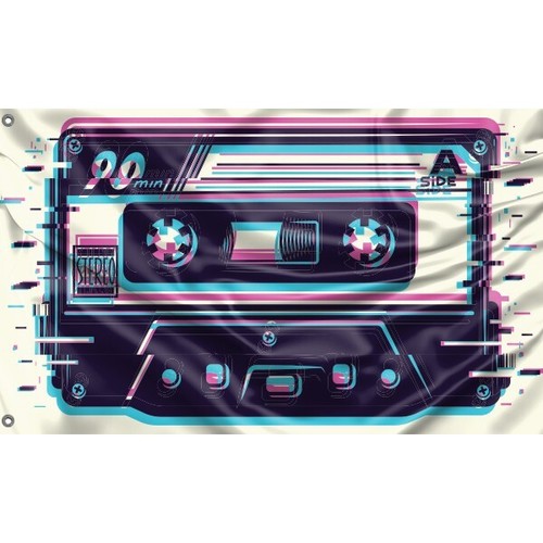 Vaporwave Old Cassette Flag, Unique Design, 3x5 Ft / 90x150 cm, Made in EU - 第 1/6 張圖片