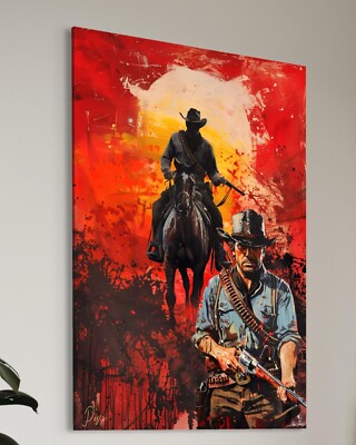 RED DEAD REDEMPTION Leinwand Bild PC Game Farbig Cartoon Pop-Art Gaming Pferd