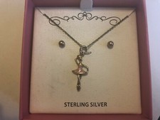 Children's Ballerina Pendant Necklace Ball Stud Earrings Set New