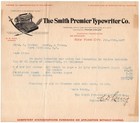 <!--F#f_0-->1907 Smith Premier Typewriter Letter Antique Graphic Letterhead Vtg Ephemera (d)<!--F/-->