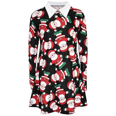 A2Z Kids Girls Christmas Swing Dress Long Sleeves Santa Xmas Dresses 
