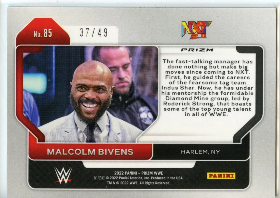 2022 Panini Prizm WWE Wrestling TEAL Parallel #85 Malcolm Bivens - NXT #37/49 - Image 2 of 2