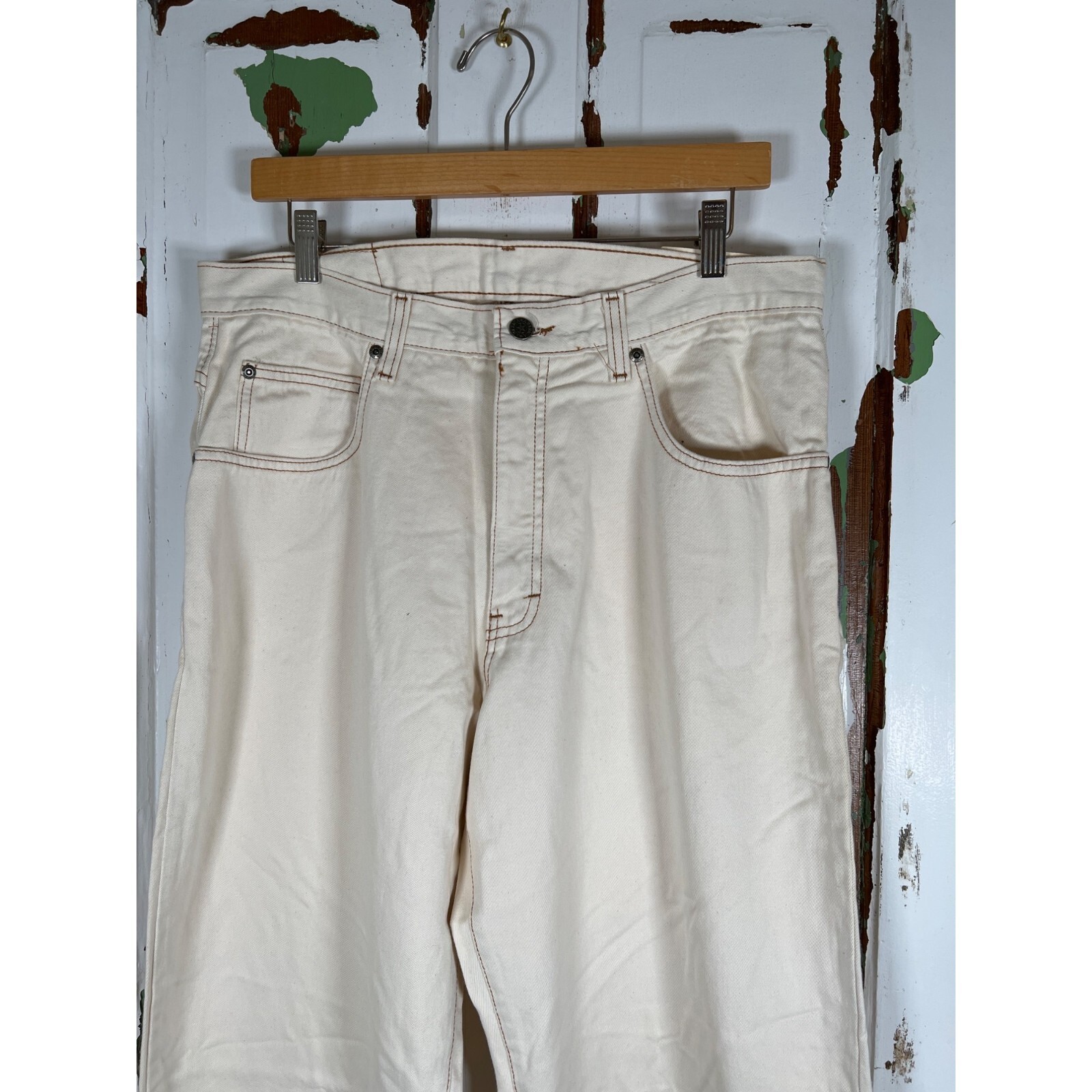 NWT 90s RARE Perry Ellis Mens Size 34 x 34 Loose Fit Jeans Beige Cotton USA image 8