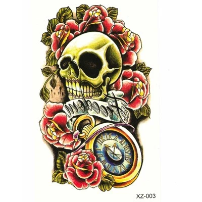 JUSTFOX Temporary Tattoos Skull Freedom Rockabilly Design Temporary Adhesive Tattoo