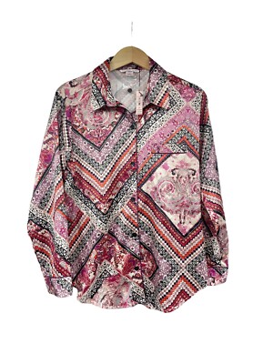 Victoria s Secret Pattern Satin Pajama Top Boho Hippie Scandi Festival Small