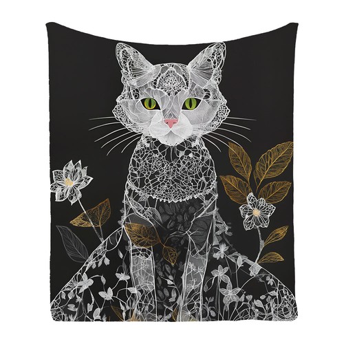 Lace Cat Flower Comfy Flannel Bedspread Sofa Throw Blanket Holiday Birthday Gift - Picture 7 of 24