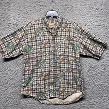 Woolrich Shirt Mens Large All Over Print Short Sleeve Button Up Camp Outdoor Wea
