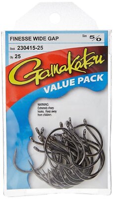 Gamakatsu 230415 Finesse NS Wide Gap (25 Pack), Size 5/0, Black