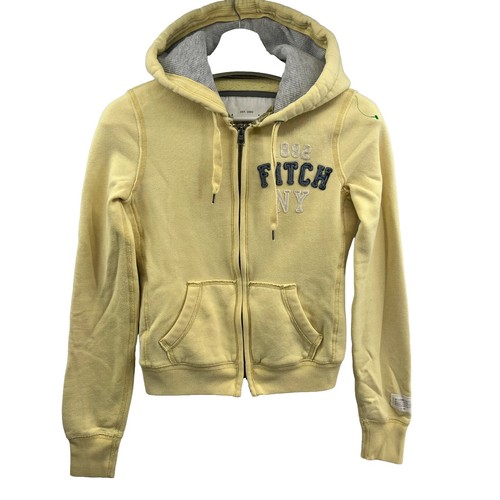 Abercrombie & Fitch Women Mustard Yellow V-Neck Large Logo Hoodie 