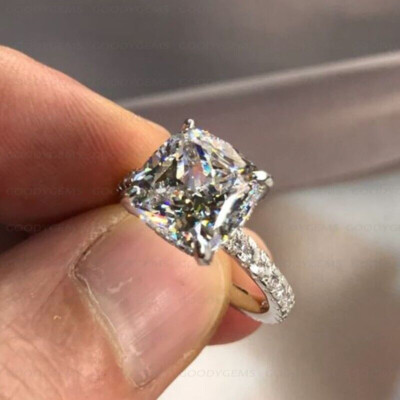 2.60CT White Cushion Moissanite Hidden Engagement Ring 14k White Gold Plated