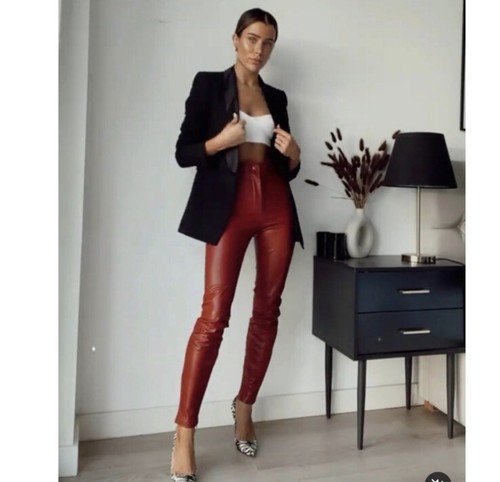 Zara Red Faux Leather High Rise Leggings Womens XS Blogger Favorite Fall - 第 3/11 張圖片