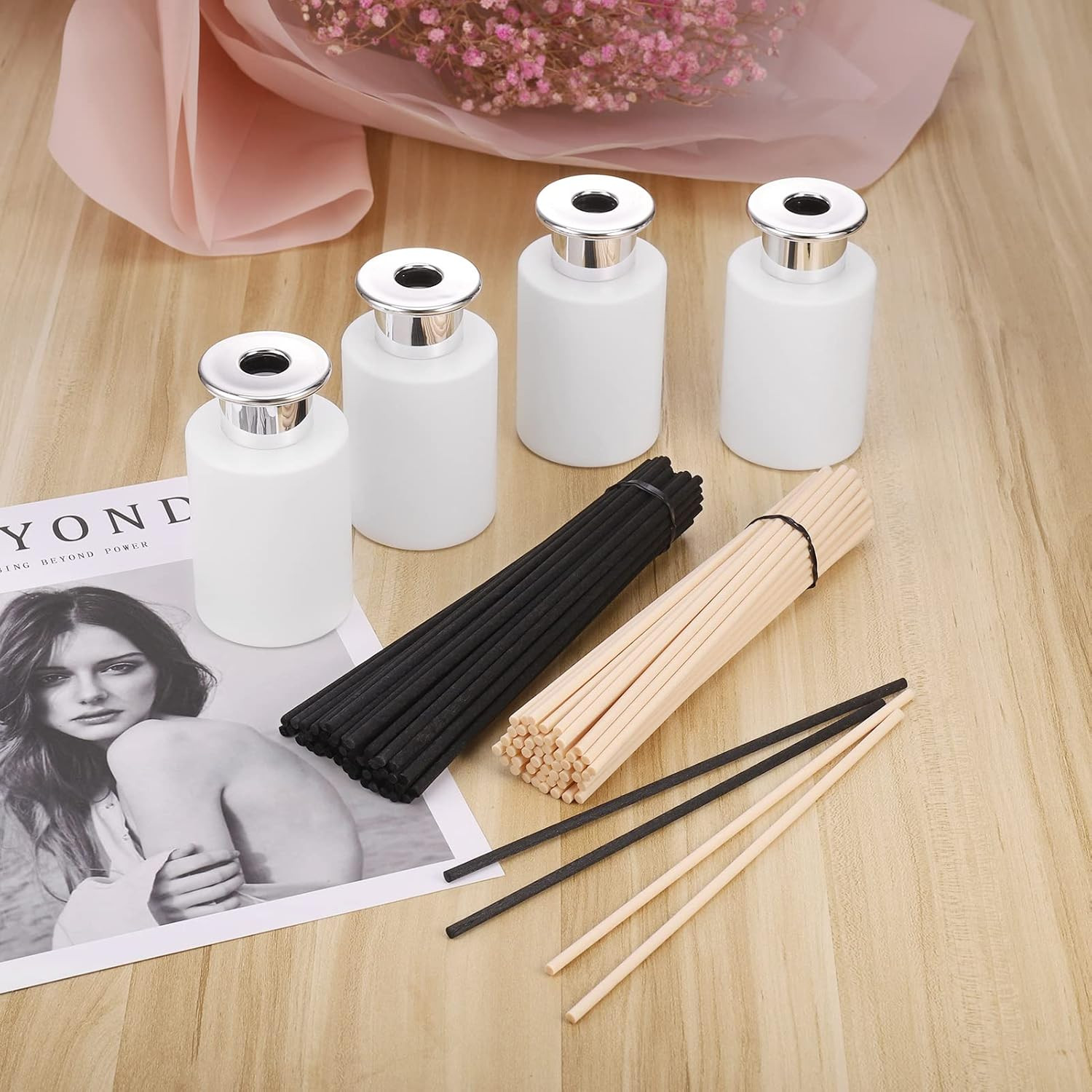 4 Pcs 100Ml Bottiglie Con Diffusore a Bastoncini Bianco Opaco Copertura D'Argent - 3