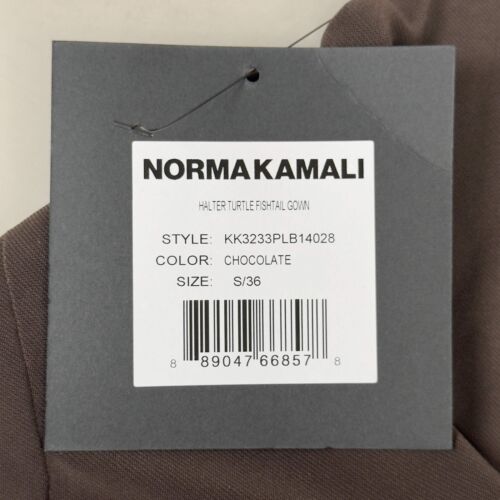 NORMA KAMALI Halter Turtle Fishtail Gown 4-Way Stretch Womens Sz S/36 Chocolate - Picture 6 of 7
