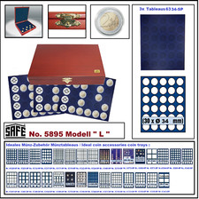 SAFE-5895-L-Holzm&uuml;nzkassetten-Elegance 3-M&uuml;nztableaus 90 runde F&auml;cher 32 mm