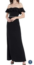 Women  s Formal Dress Size 10 MSK Black Ruffled Off Shoulder Beaded Waistline