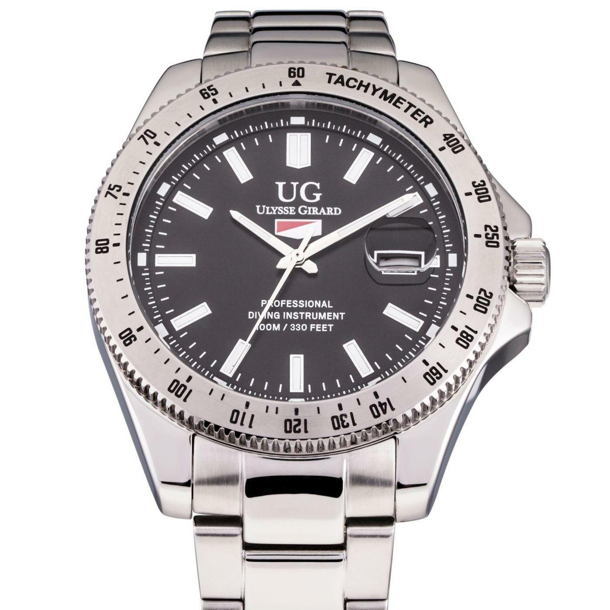 Ulysse Girard Marlin Pro Diver Date Tachymeter Black Dial Silver