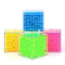 SIX SIDED TRANSPARENT CUBE PUZZLE MAZE MAGIC ROLLING BALL CHILDREN LEARNING TOY