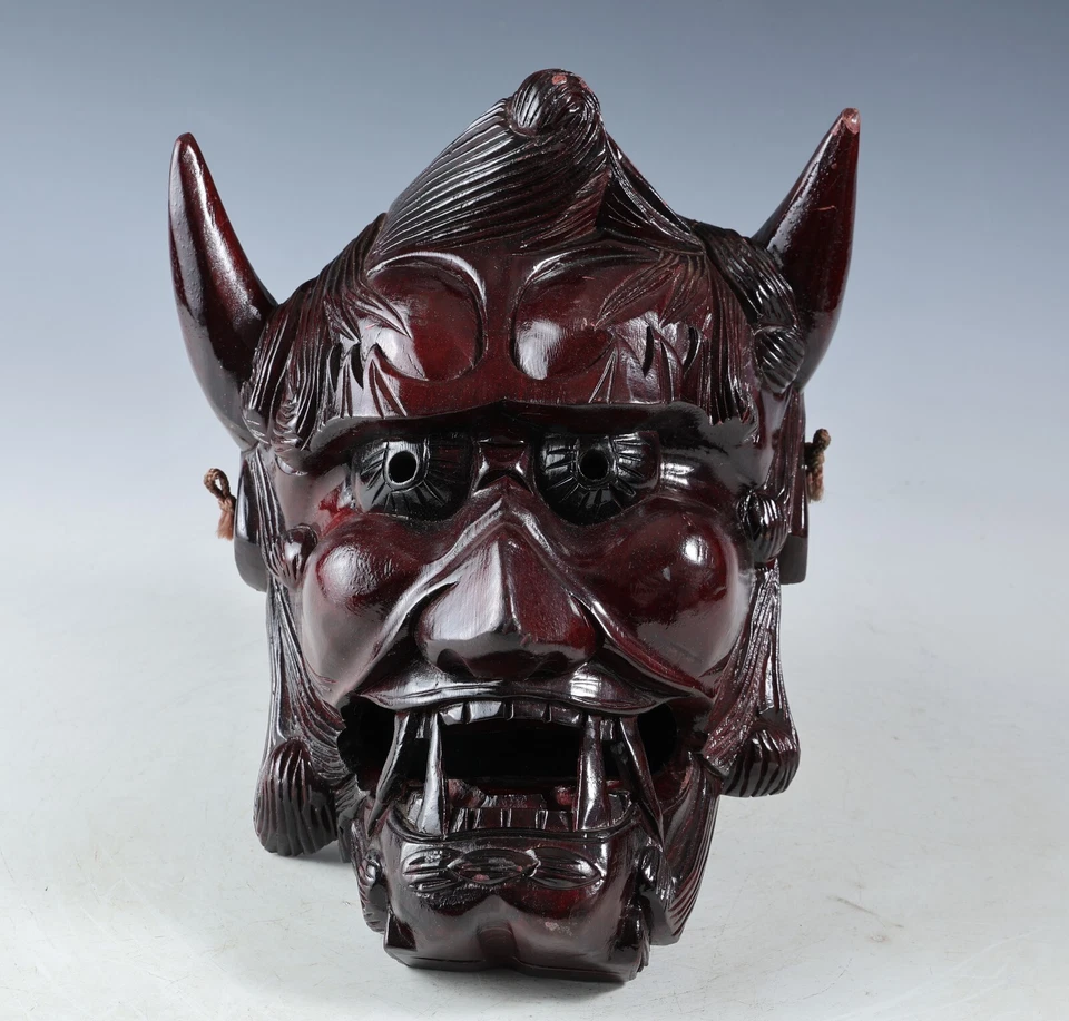 Máscara Noh de Madera Antigua Japonesa -Ogro- 30cm Placa Tsushima Producto Raro Foto 2 de 4